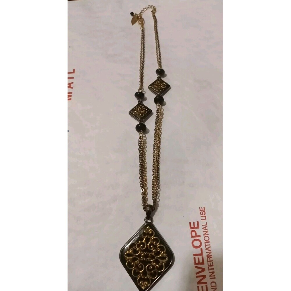 COLDWATER CREEK 18" NECKLACE 2" Adjustable Chain Black & GOLD TONE